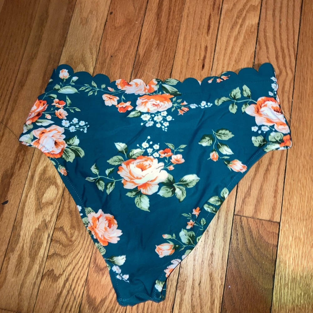 Women’s bikini and swim top, teal with orange flowers